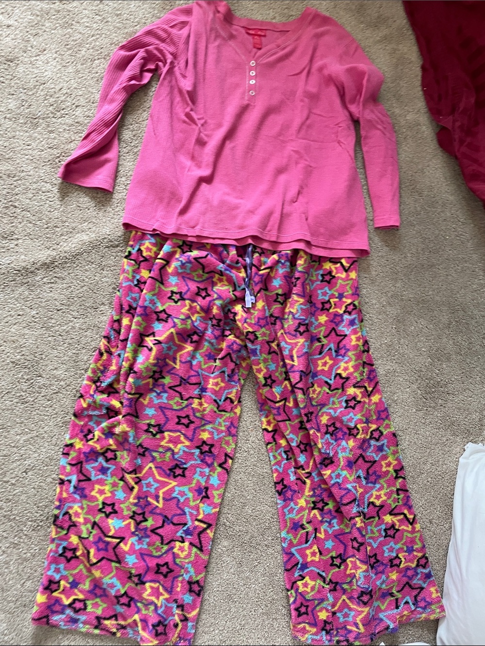 mix & co. Pink Star-Print Fleece Pajama Set - Long Sleeve Top & Cozy Pants